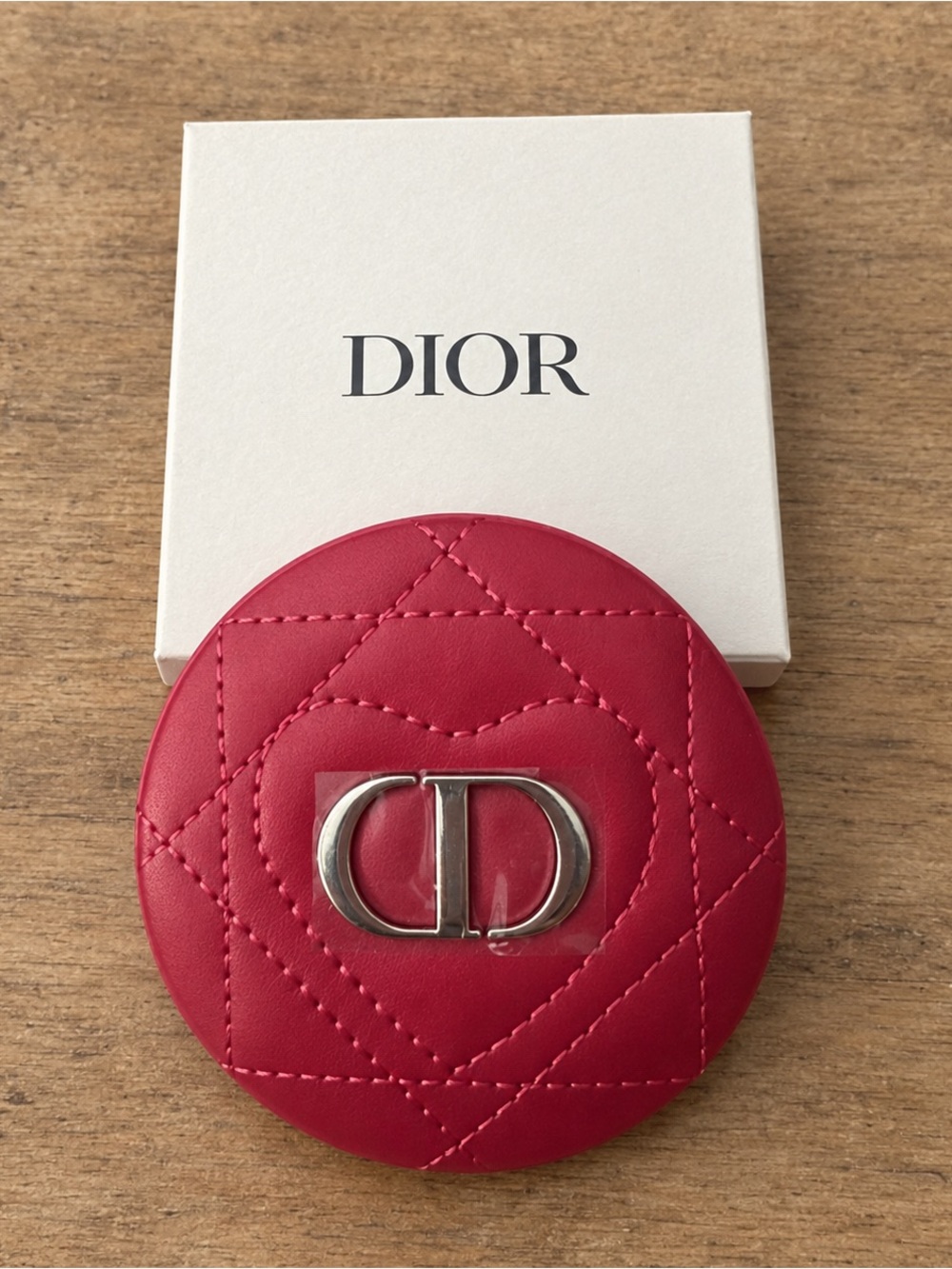 DIOR Beauty Fuchsia Pink Quilted Leather Heart Pocket Mirror NIB with Box